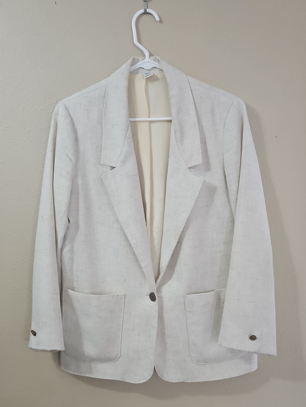 Women's Cream Single-Button Linen-Blend Blazer  Made In USA